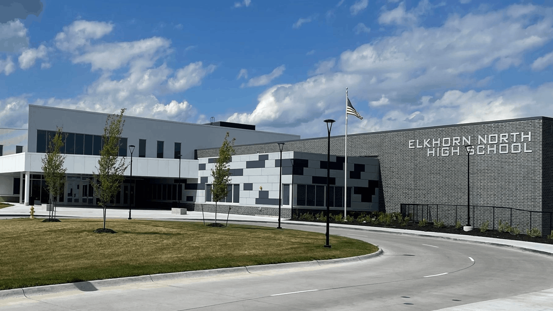 Elkhorn North High building entry.